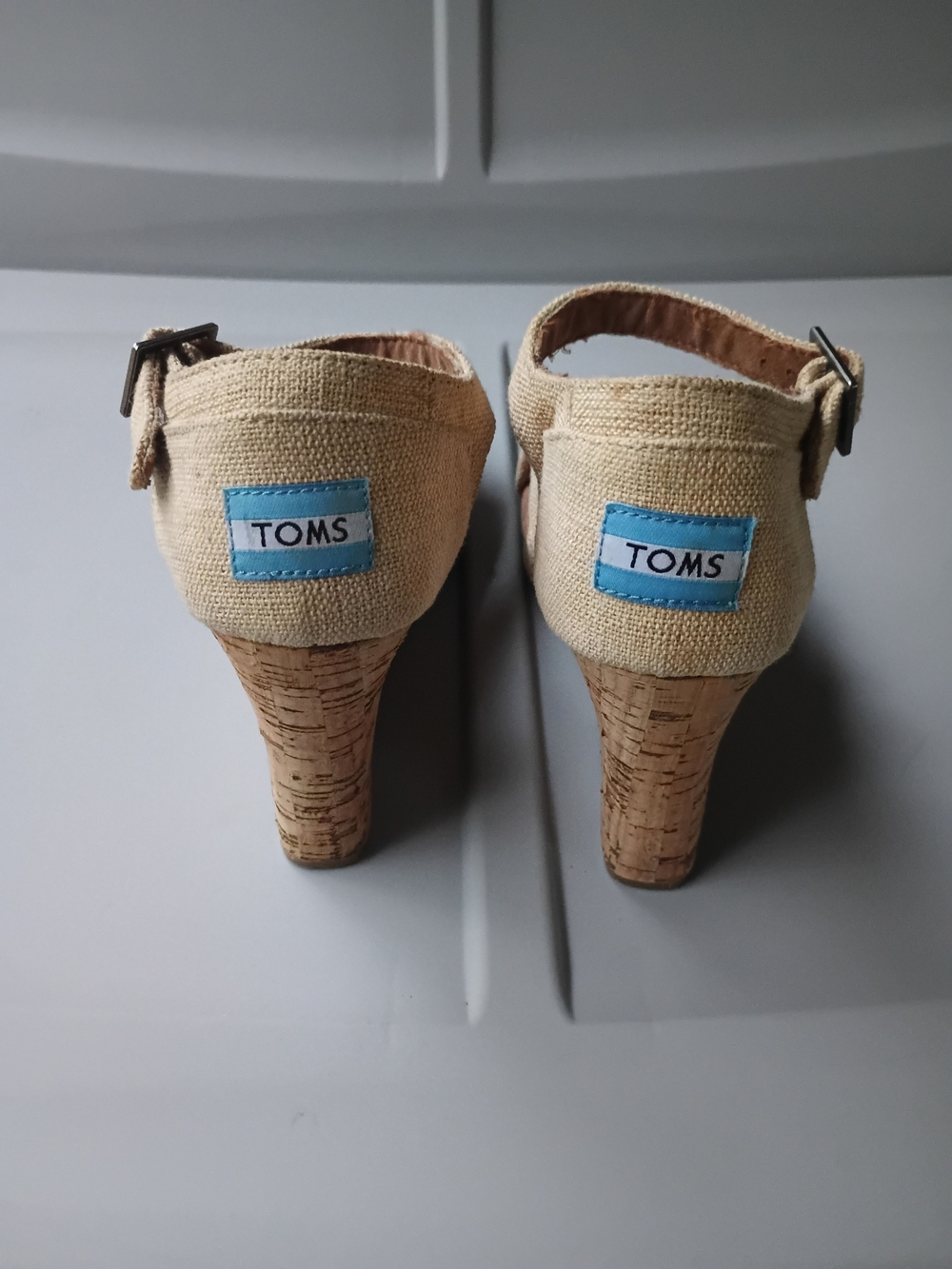 TOMS Women's Beige Canvas Wedge Sandals - Picture 7 of 13
